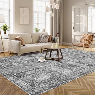 YARNSCAPE Vintage 9' x 12' Washable Area Rug - Stylish Indoor Rug for Living, Dining or Bedroom - Lightweight Carpet with Non-Slip Backing - Foldable for Easy Placement and Maintenance - Grey - Image 2