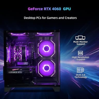 ALCPOK Gaming PC Desktop Computer,Intel Core i5 13400F,RTX 4060 8G,32GB DDR4 RAM 1TB SSD,ARGB Fan,Prebuilt Computer Tower for Gaming and Office - Image 3