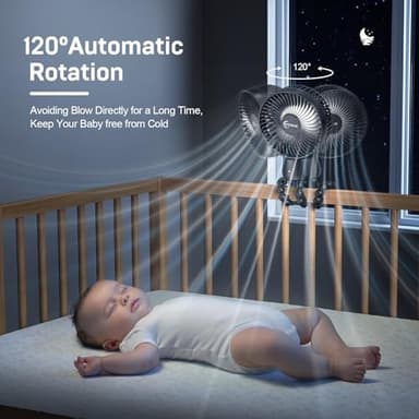 20000mAh Portable Stroller Fan, 120° Auto Oscillation, 3-IN-1 with Power Bank LED Light Detachable Flexible Tripod Rechargeable Battery Powered Clip On Fans Desk for Baby Crib Car Seat Travel - Image 3
