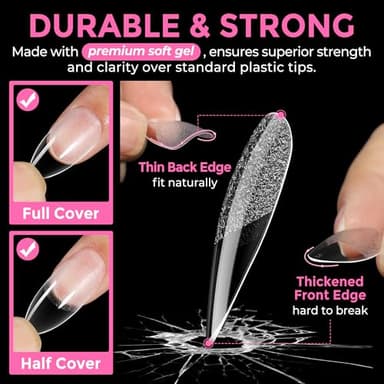 UNA GELLA Almond Nail Tips, 216pcs Pointed Almond Gel Nail Tips Pre-shape Half Matte Full Cover Clear Acrylic Soft Gel Fake Nails for Nail Extension Nail Art 12 Sizes - Image 5