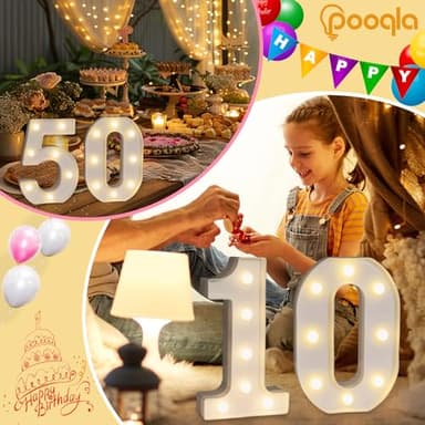 Pooqla Decorative Led Light Up Number Letters, White Plastic Marquee Number Lights Sign 16th Birthday Decorations for Girls Boys Party Wedding Decor Battery Operated Number (16) - Image 6