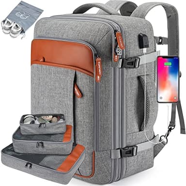 Lumesner Carry on Travel Backpacks, Extra Large 40L Flight Approved for Men & Women,Expandable Suitcase backpack (Grey (Backpack With 4 Packing Cubes)) - Image 1