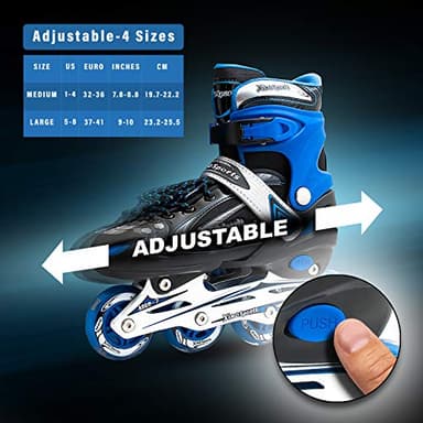 XINO SPORTS Adjustable Inline Skates for Girls - Illuminating LED Light-Up Wheels, Comfortable and Durable Design for Indoor and Outdoor Skating, Great for Beginners (Blue, Medium 1-4) - Image 2
