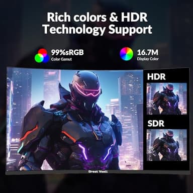 Great voell 24 Inch Curved Gaming Monitor, 180Hz/144Hz FHD 1080P, 120% sRGB, 1ms, AMD FreeSync, Low Motion Blur, VESA Wall Mount, HDMI 1.4 & DP 1.2 – Black - Image 4