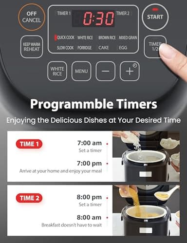 TOSHIBA Rice Cooker Small 3-Cup Uncooked– LCD Display with 8 Cooking Functions: Rice, Oatmeal, Mixed Grains and More, NonStick Inner Pot, Grey - Image 7