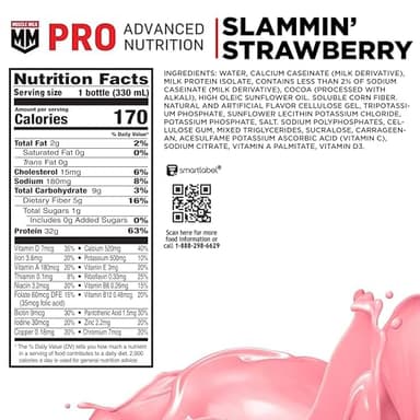 Muscle Milk Pro Advanced Nutrition Protein Shake, Slammin' Strawberry, 11.16 Fl Oz (Pack of 12), 32g Protein, 1g Sugar, 16 Vitamins & Minerals, 5g Fiber - Image 2
