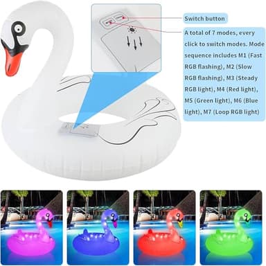 Swan Pool Floats & Swimming Rings- Solar Powered Inflatable Floating Light UP Pool & Led Pool Lights That Float for Party Decorations, 16 Auto-Cycling Colors（2Pack） - Image 5