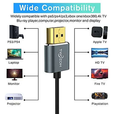 Twozoh Slim 4K HDMI Cable 1.6FT 5 Pack, Ultra Thin & Flexible Skinny HDMI to HDMI 2.0 Cord Support 4K/60HZ 18gbps Laptop, Monitor, PS5, PS4, Xbox One, Fire TV - Image 3