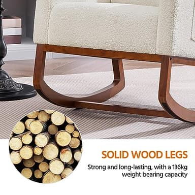 Yaheetech Upholstered Rocking Chair, Boucle Glider Chair Nursery Chair with High Back and Side Pocket, Rocking Accent Armchair with Rubber Wood Legs for Living Room/Bedroom/Nursery, Ivory - Image 7