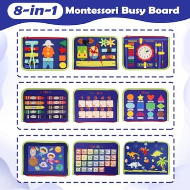 MAJAVI Toddler Busy Board Montessori Toys for 1 2 3 4 Year Old, Busy Book Sensory Educational Activities for Learning Fine Motor Skills, Gifts for Girls Boys, Travel Toys for Airplane Car, Dark Blue - Image 5
