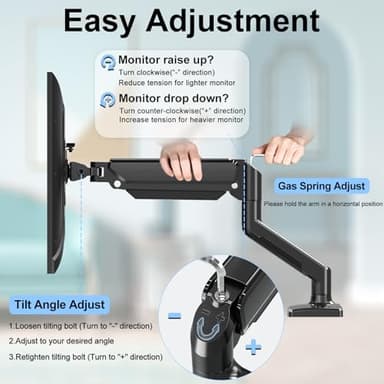 ErgoFocus Single Monitor Mount Arm Fits up to 32 Inch, Desk Mount Holds 4.4-19.8lbs Computer Screen, Full Motion Gas Spring Monitor Desk Mount, VESA Mount 75x75, 100x100 - Image 6