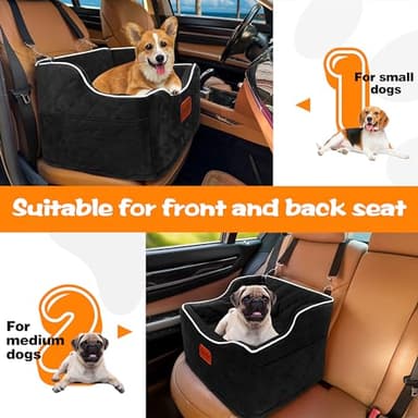 Dog Car Seat for Small Medium Dogs, Detachable Washable Dogs Booster Seat Under 35lbs, Elevated Dog Car Bed with Storage Pockets (Black, One Size) - Image 5