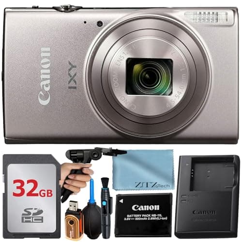 Canon PowerShot IXY 650 (ELPH 360) HS Digital Camera (Silver) + 32GB Memory Card + Grip Tripod + Accessory Bundle (Renewed) - Image 1