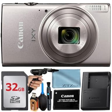 Canon PowerShot IXY 650 (ELPH 360) HS Digital Camera (Silver) + 32GB Memory Card + Grip Tripod + Accessory Bundle (Renewed) - Image 1