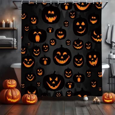 MEHOFOND Halloween Pumpkin Shower Curtain Evil Pumpkin Shower Curtain Black Fall Shower Curtains for Bathroom Decor Washable Durable Fabric Shower Curtains 72x72 inch - Image 2
