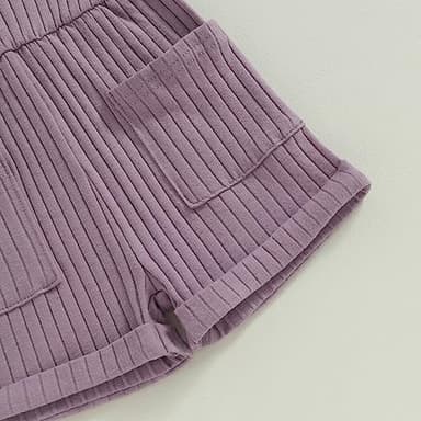 Fernvia Toddler Baby Girl Summer Clothes Sleeveless Ribbed Knitted Jumpsuit Shorts Overalls Baby One Piece Outfit (B Purple, 12-18 Months) - Image 5