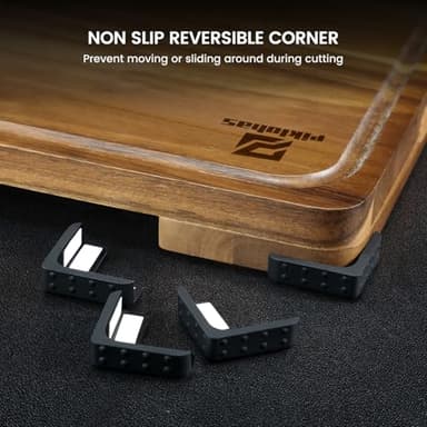 Cutting Boards Large Set of 7, Acacia Wood Charcuterie Chopping Board for Kitchen with Holder Non Slip Feet, Plastic Serving Board Mats, Juice Groove, Reversible Butcher Block for Meat Cheese Bread - Image 4