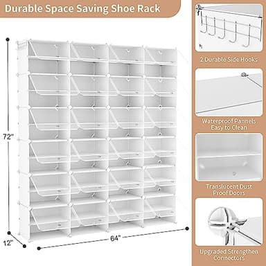 ROJASOP Shoe Storage Cabinet, 12-Tier Shoe Organizer 96 Pairs Extra Large Plastic Shoe Rack with Covers Portable Shoe Rack Organizer with Doors Big Shoe Rack for Closet Entryway Bedroom - Image 3