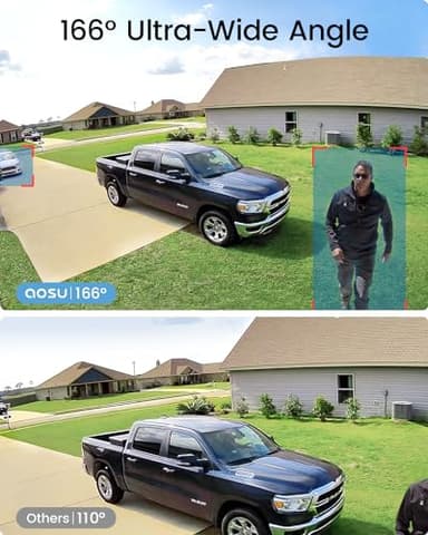 AOSU 3K/5MP Solar Security Cameras Outdoor Wireless, Ultra HD Video Home Security System 4-Cam Kit with 166° Ultra Wide Angle, Cam-to-Cam Sync, Color Night Vision, Spotlight & Siren, No Monthly Fees - Image 3