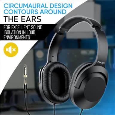 Philips Over Ear Wired Stereo Headphones for Podcasts, Studio Monitoring and Recording Headset for Computer, Keyboard and Guitar with 6.3 mm (1/4") Add On Adapter - Image 6