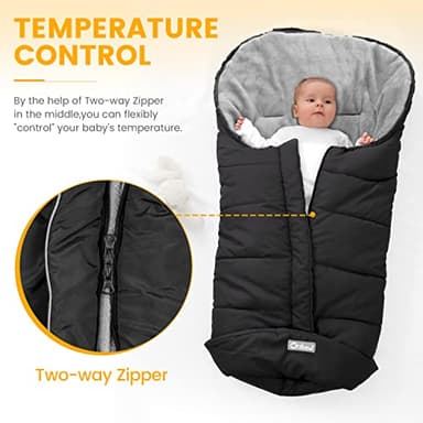 Orzbow Warm Bunting Bag Universal, Stroller Sleeping Bag Cold Weather, Waterproof Toddler Footmuff (Black, Large) - Image 3