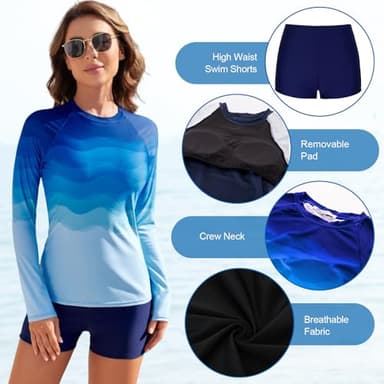 JASAMBAC Gradient Rash Guard for Women UPF 50+ Surf Swim Shirts Swimsuit with Removable Bra 2XL - Image 2