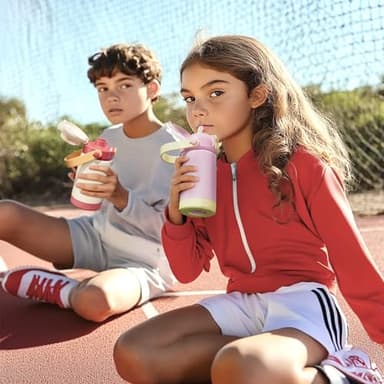 Meoky Insulated Water Bottle for Kids: 14 oz Kids Water Bottle with Straw and Spout Lid - 100% Leakproof Stainless Steel Water Bottle BPA-Free for Travel Home - Toddlers Girls Boys, Ivory - Image 8