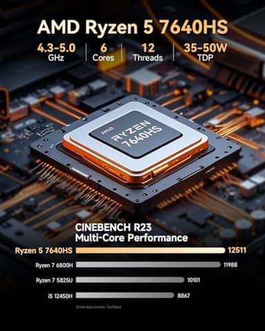 GMKtec M6 Ultra Gaming Mini PC Ryzen 7640HS (Upgraded 6600H/ 6800U), 32GB RAM DDR5 1TB SSD Dual NIC LAN 2.5GbE Desktop Computers Office Home, Triple 4K Display, WiFi 6, USB4, BT 5.2, DP, HDMI 2.0 - Image 5