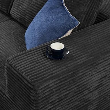 Furnify 106" Modular Sectional Sofa with L-Shape Chaise, Right/Left Facing Deep Seat Cloud Couch, No Assembly Required, Upholstered Couch for Living Room Bedroom (Plush Corduroy Fabric, Black) - Image 9