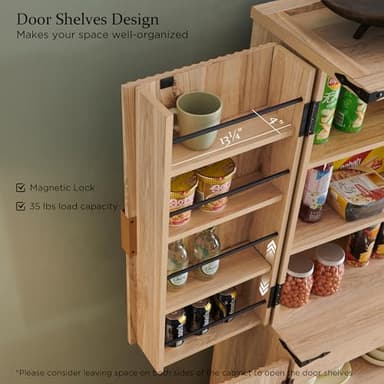 ACCOHOHO Fluted Pantry Cabinet, 72" Tall Modern Storage Cabinet with 4 Doors, Organizer, Drawer and Adjustable Shelves, Wood Cupboard for Kitchen, Dining Room, Living Room and Bathroom, Natural Oak - Image 5