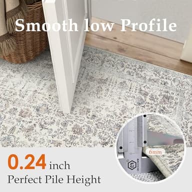 PureCozy Taupe Area Rug 6x9 Machine Washable Vintage Living Room Distressed Non Slip Carpet Traditional Indoor Bedroom Retro Floral Accent Throw Large Rug for Office Kitchen Dining Room - Image 3