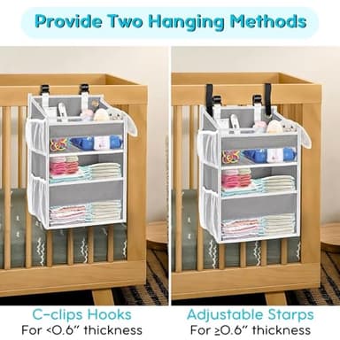Ofiray-home Hanging Diaper Organizer for Changing Table,Cribs,Car,Playard or Wall & Nursery Organization-Durable 2-Tier Diaper Organizer with Mesh Pockets and Viewable Design, Won't Deform, Light Gray - Image 5