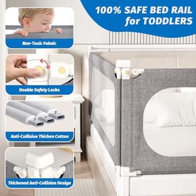 PNXDFC 3-Piece Full Size Bed Rails for Toddlers, with Headboard Rod -Height Adjustable Baby' Safety Bed Rails Guard for Full Size Bed(3Pack 74.8"x74.8"x54"-Gray) - Image 4