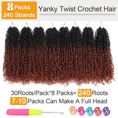 Aksice 8 Inch 8 Packs Yanky Twist Crochet Hair for Women Pre-looped Mini Twist Hair Bohemian Passion Twist Crochet Hair Boho Crochet Braids Synthetic (8 Inch 8 Packs,OT350#) - Image 4