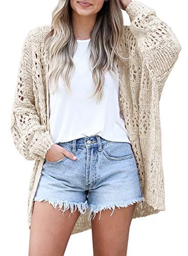 Ermonn Womens Crochet Cardigan Sweater Kimonos Boho Solid Color Oversized Fall Open Front Outwear - Image 1