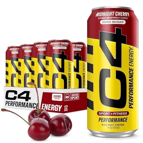 C4 Energy Carbonated Zero Sugar Energy Drink, Pre Workout Drink + Beta Alanine, Midnight Cherry, 16 Fl Oz (Pack of 12) - Image 1