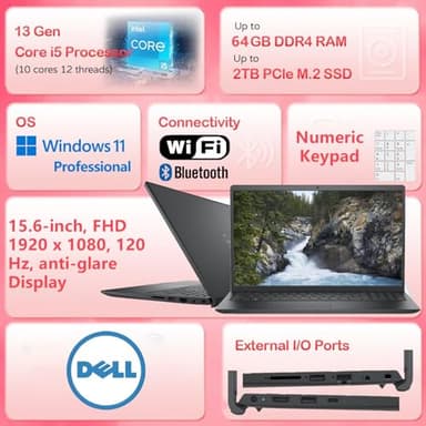 Dell 15.6" Laptop Computer for Business & Home Student, Intel Core i5-1334U Processor (Beat i7-1250U), 16GB DDR4 RAM, 512GB PCIe SSD, WiFi, Bluetooth, Black, 15 Inch Vostro 3530, Windows 11 Pro AZ-XUT - Image 2