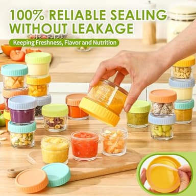 DRKIO 20 Pack Glass Baby Food Storage Containers 4 Oz Baby Food Jars with Lids Baby Food Maker Microwave Dishwasher Freezer Safe 100% Leak-Proof BPA Free - Image 4