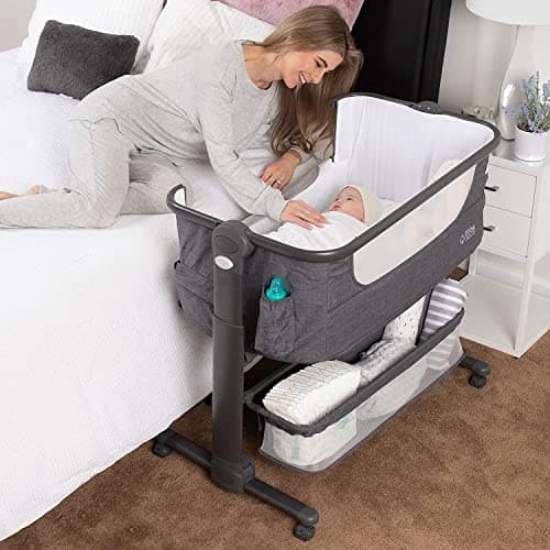 KoolerThings Baby Bassinet, Bedside Sleeper for Baby, Easy Folding Portable Crib with Storage Basket for Newborn, Bedside Bassinet, Comfy Mattress/Travel Bag Included (Bassinet) (Grey) - Image 1