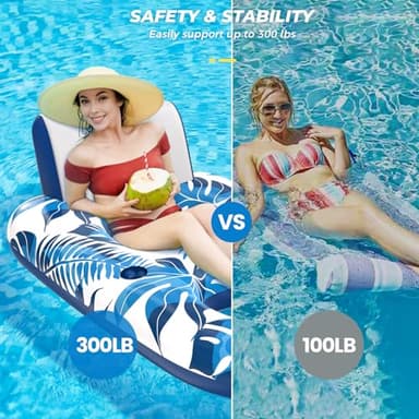 JCLEAL Pool Floats Lounger, Inflatable Pool Floaties Rafts Adult Extra Large Recliner Tanning Lounge Chair Water Floaty with Backrest Footrest Cup Holder for Swimming Pool Beach Lake and Vacation - Image 6