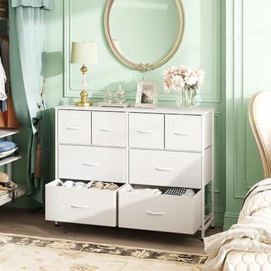 WLIVE Dresser for Bedroom with 8 Drawers, Wide Fabric Dresser for Storage and Organization, Bedroom Dressers, Chest of Drawers for Living Room, Closet, Hallway, White - Image 4