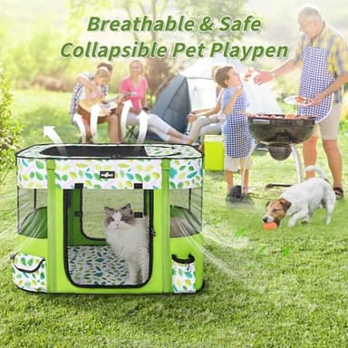 Paw Ballet Dog Playpen, Foldable Cat Playpen with Carrying Case, Exercise Dog Playpen Kennel Tent Crate Cage with Removable Zipper Shade Cover for Kitten Puppy Outdoor Indoor Use, L - Image 6
