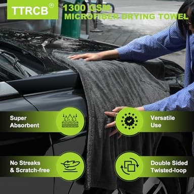 2 Pack 1300 GSM Car Drying Towel, Microfiber Towels for Cars - 36" x 24" & 16" x 16", Ultra-Absorbent, Streak Free, Premium Double Twisted-Loop Microfiber Cleaning Cloth with Car Wash Mitt - Image 2