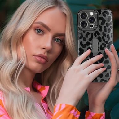 Jefonha Compatible with iPhone 16 Pro Max Case with Finger Hand Strap Kickstand, Trendy Cool Leopard Cheetah Print Phone Case for Women Men, Full Camera Protection Shockproof Protective Cover, Black - Image 6