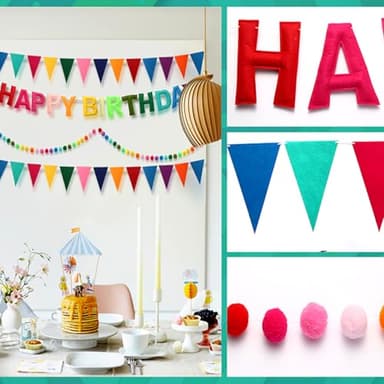 Pre-Strung Happy Birthday Banner - Felt Ball Garland HAPPY BIRTHDAY Pennant, Multicolor Bunting String Triangle Flags Bulk Rainbow Bunting - Image 4