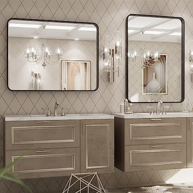 LOAAO 32x36 Inch Black Metal Framed Bathroom Mirror for Wall, Matte Black Bathroom Vanity Mirror Farmhouse, Large Rounded Rectangle Mirror, Anti-Rust, Tempered Glass, Hangs Horizontally or Vertically - Image 4