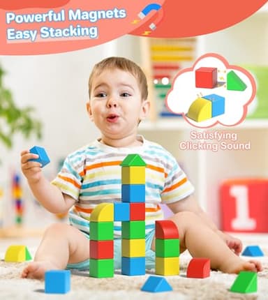 Asago Magnetic Blocks for Toddlers, Kids Building Toys, Creative Stacking Colorful Sensory Block with Magnet, Educational Construction Cubes Set for Boys Girls Children Ages 3 4 5 6 7 8 Year - Image 4