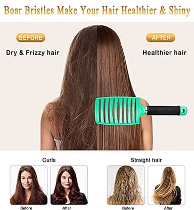 KTKUDY Detangling Brush Boar Bristles Hairbrush Make Hair Shiny & Healthier Curved and Vented Detangler Brush for Women Men Kids Wet & Dry Hair (Light green) - Image 2