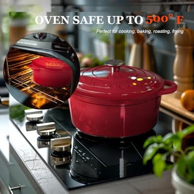 Overmont 5.5QT Enameled Cast Iron Dutch Oven with Lid Cookbook Heavy-Duty Casserole with Dual handles for Braising, Stews, Roasting, Bread Baking - Image 2