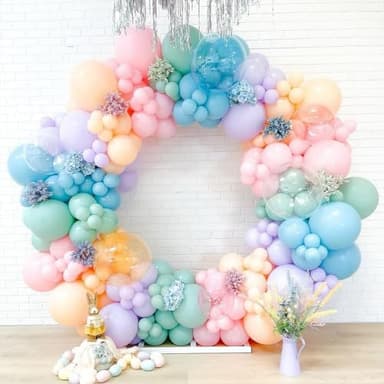 NISOCY Pastel Balloons Arch Garland Kit, 126PCS 18In 12In 10In 5In Pastel Color Rainbow Balloons Different Sizes for Birthday Baby Shower Wedding Gender Reveal Unicorn Party Decorations - Image 6